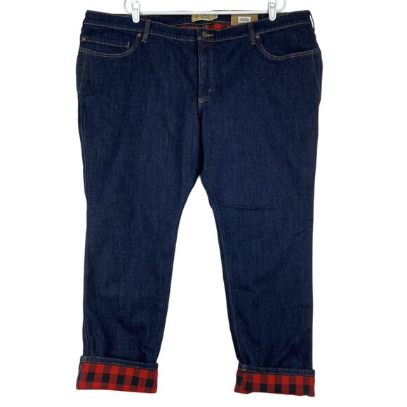 NWT Carhartt Women Blue Denim Jeans Plus Size 24W Flannel Lined Stretch Straight - Picture 1 of 11